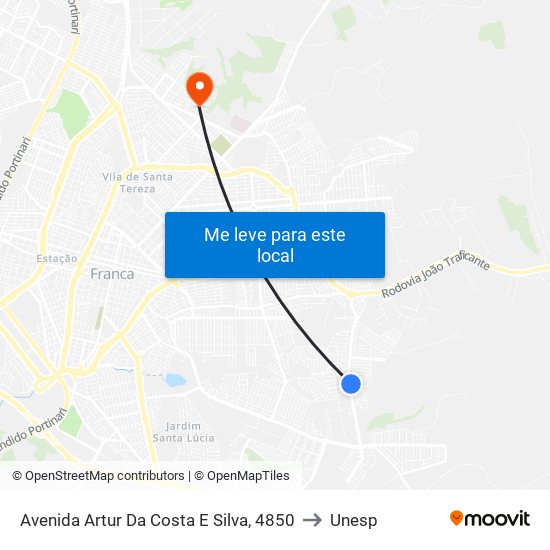 Avenida Artur Da Costa E Silva, 4850 to Unesp map