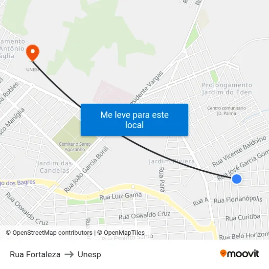 Rua Fortaleza to Unesp map