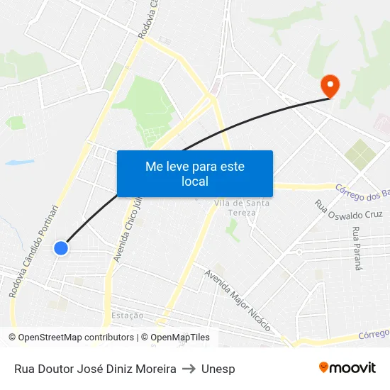 Rua Doutor José Diniz Moreira to Unesp map