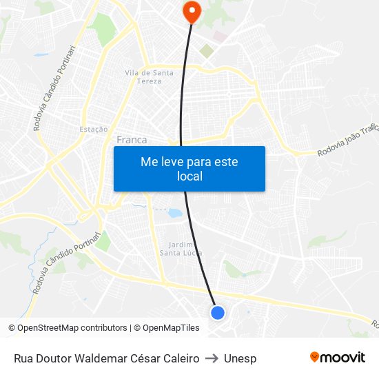 Rua Doutor Waldemar César Caleiro to Unesp map