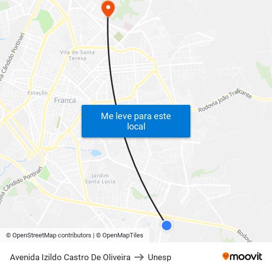 Avenida Izildo Castro De Oliveira to Unesp map