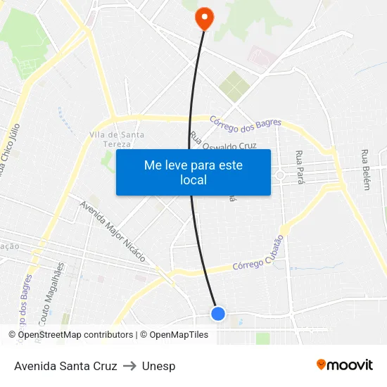 Avenida Santa Cruz to Unesp map