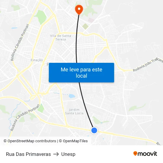 Rua Das Primaveras to Unesp map