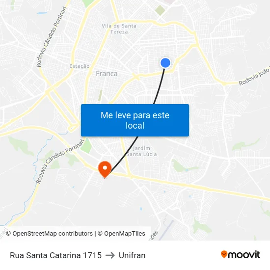 Rua Santa Catarina 1715 to Unifran map