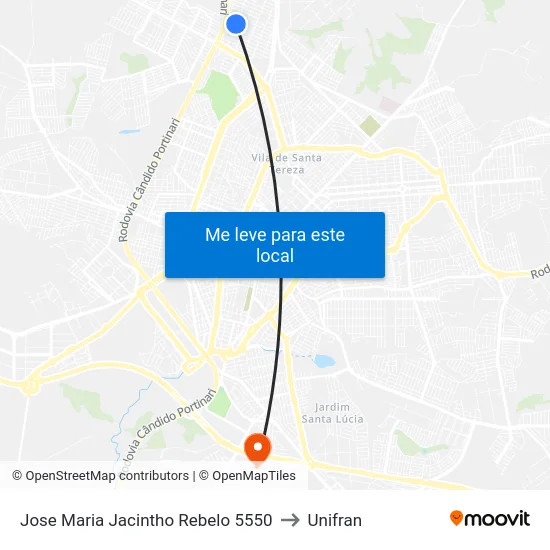 Jose Maria Jacintho Rebelo 5550 to Unifran map