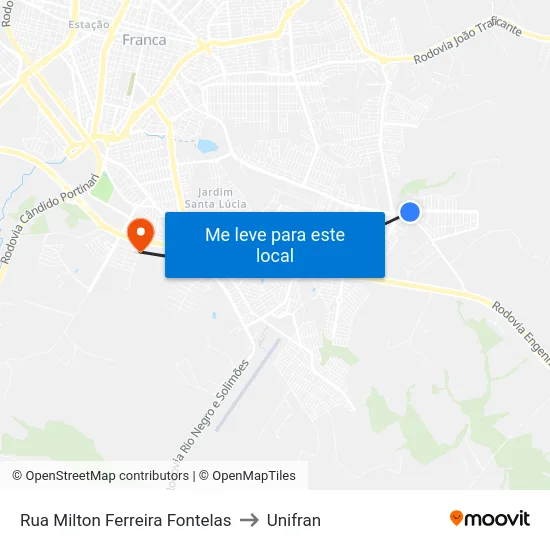 Rua Milton Ferreira Fontelas to Unifran map