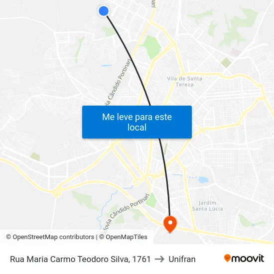Rua Maria Carmo Teodoro Silva, 1761 to Unifran map