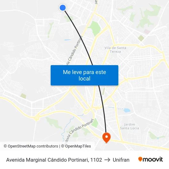 Avenida Marginal Cândido Portinari, 1102 to Unifran map