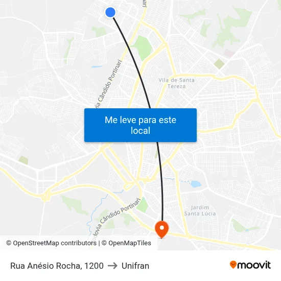 Rua Anésio Rocha, 1200 to Unifran map
