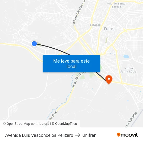 Avenida Luís Vasconcelos Pelizaro to Unifran map