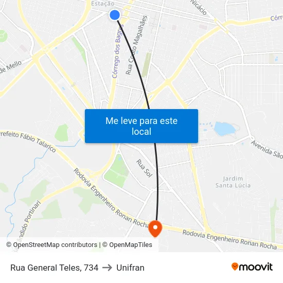 Rua General Teles, 734 to Unifran map