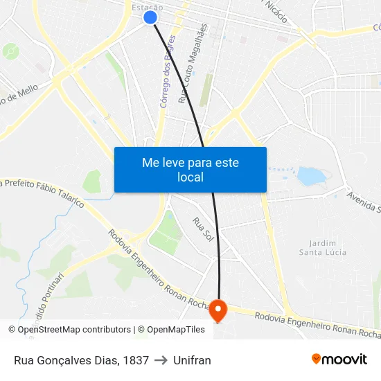 Rua Gonçalves Dias, 1837 to Unifran map