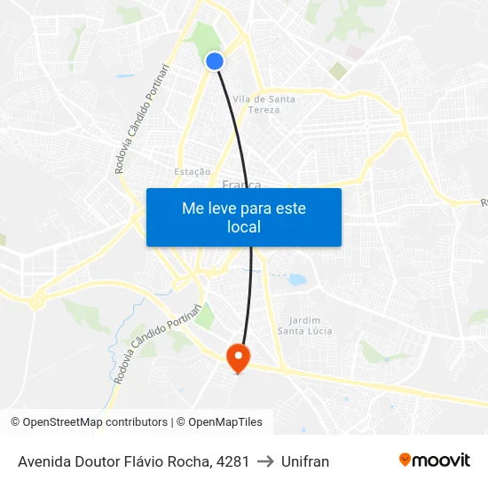 Avenida Doutor Flávio Rocha, 4281 to Unifran map