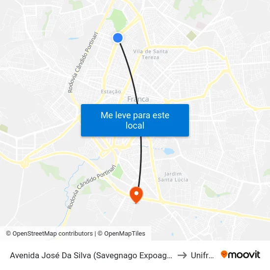 Avenida José Da Silva (Savegnago Expoagro) to Unifran map