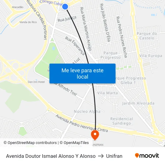Avenida Doutor Ismael Alonso Y Alonso to Unifran map