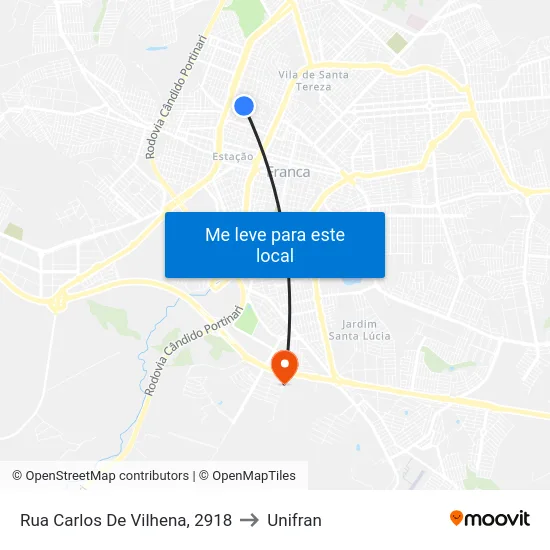 Rua Carlos De Vilhena, 2918 to Unifran map