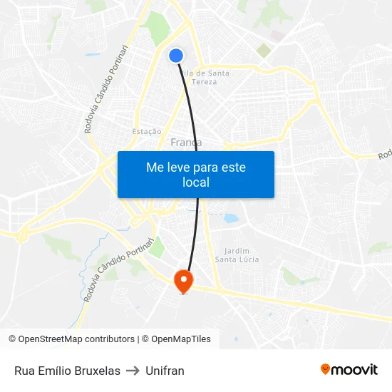 Rua Emílio Bruxelas to Unifran map