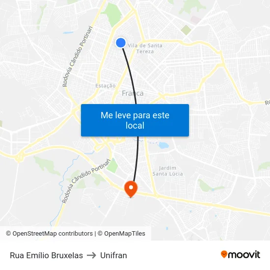 Rua Emílio Bruxelas to Unifran map