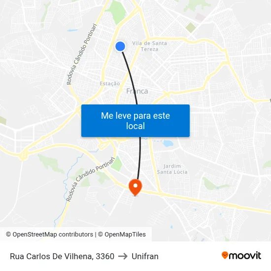 Rua Carlos De Vilhena, 3360 to Unifran map