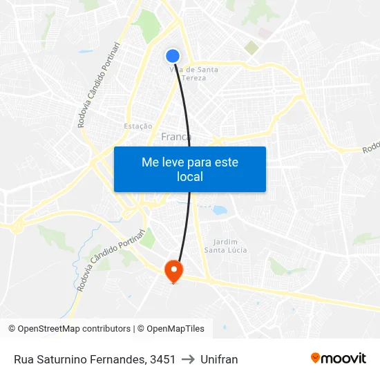 Rua Saturnino Fernandes, 3451 to Unifran map