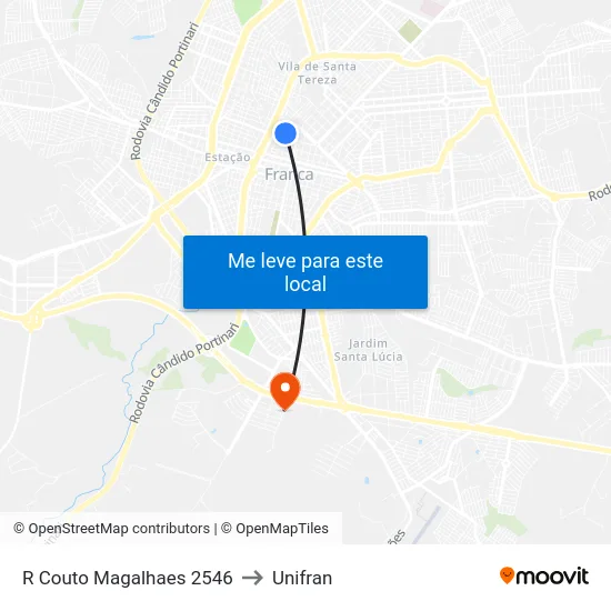 R Couto Magalhaes 2546 to Unifran map