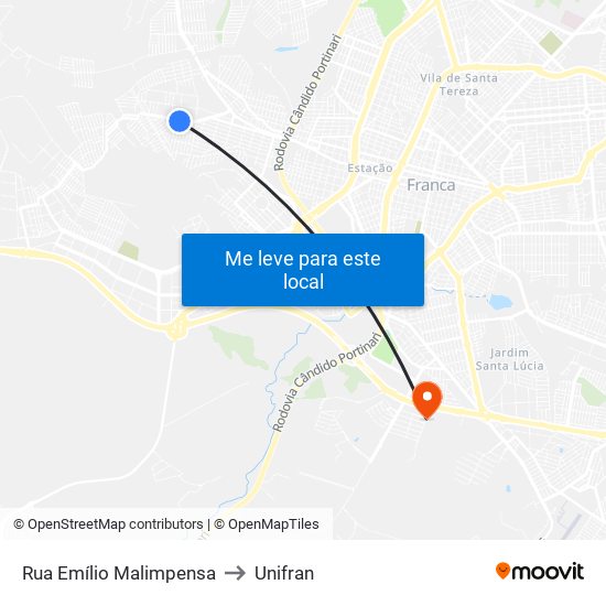 Rua Emílio Malimpensa to Unifran map