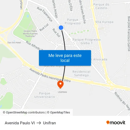 Avenida Paulo VI to Unifran map