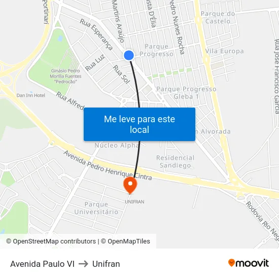 Avenida Paulo VI to Unifran map