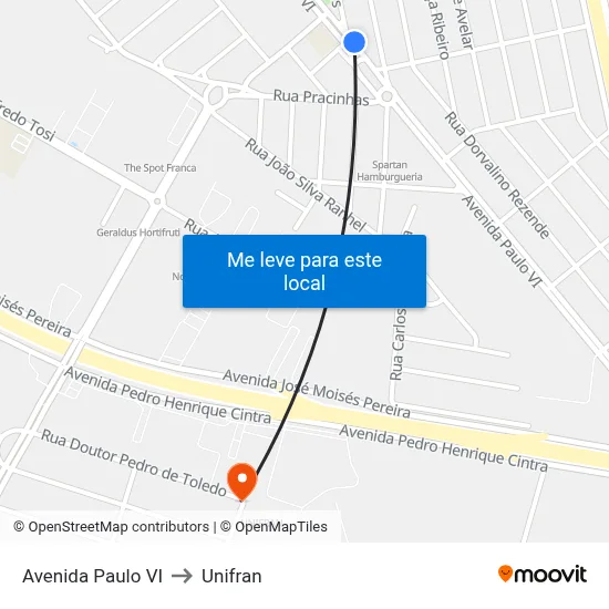 Avenida Paulo VI to Unifran map
