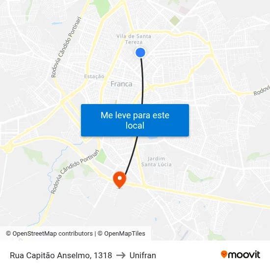Rua Capitão Anselmo, 1318 to Unifran map