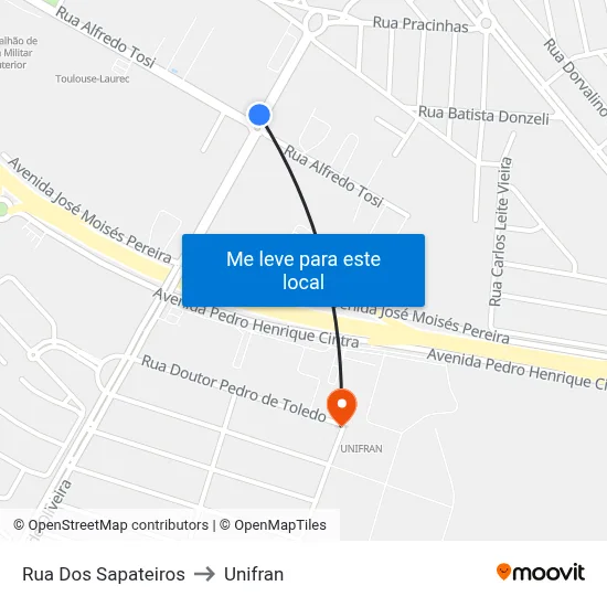 Rua Dos Sapateiros to Unifran map