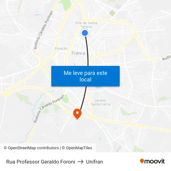 Rua Professor Geraldo Foroni to Unifran map