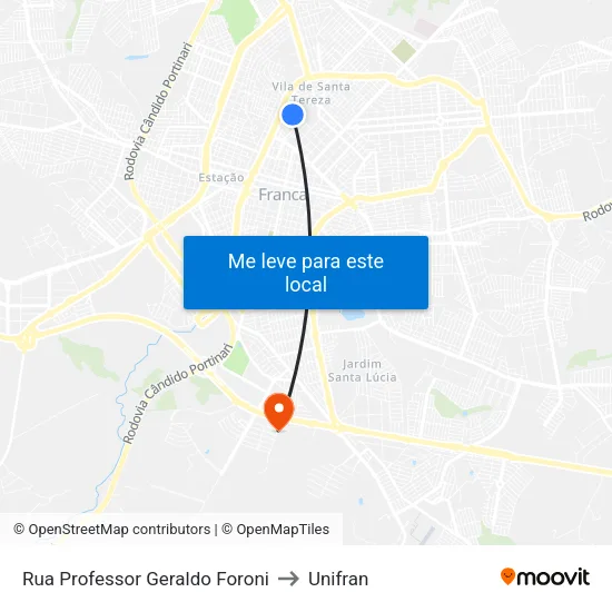 Rua Professor Geraldo Foroni to Unifran map