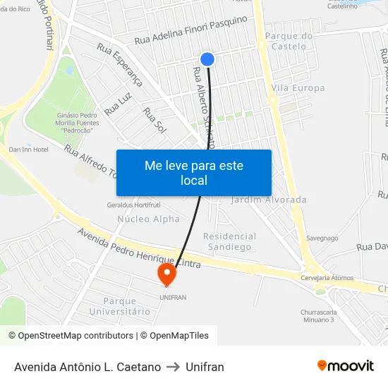 Avenida Antônio L. Caetano to Unifran map
