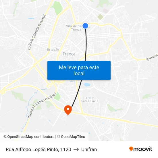 Rua Alfredo Lopes Pinto, 1120 to Unifran map