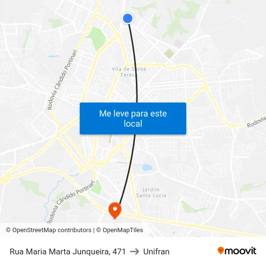 Rua Maria Marta Junqueira, 471 to Unifran map