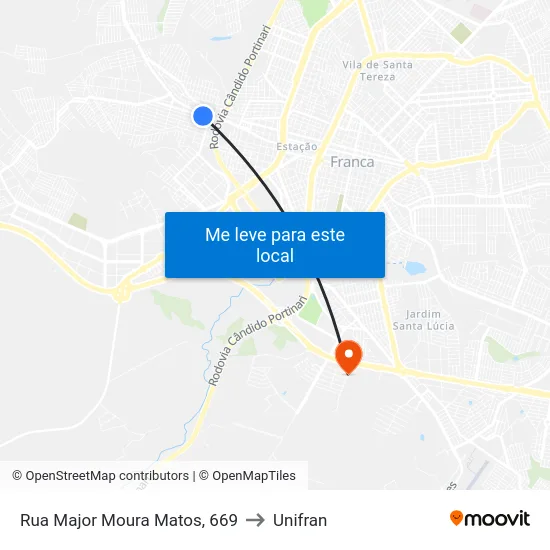 Rua Major Moura Matos, 669 to Unifran map