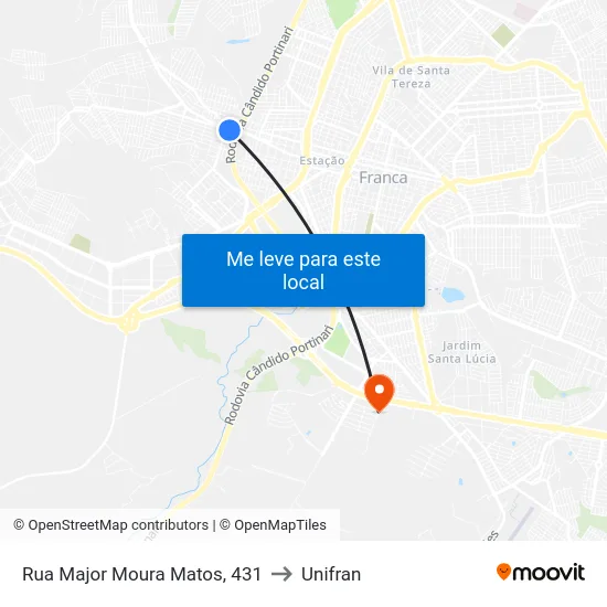 Rua Major Moura Matos, 431 to Unifran map