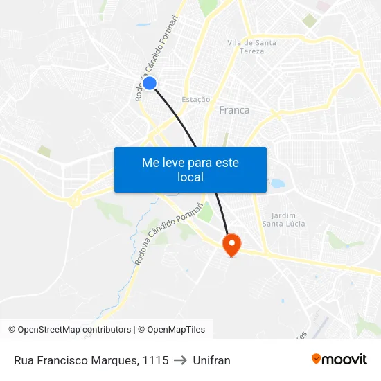 Rua Francisco Marques, 1115 to Unifran map