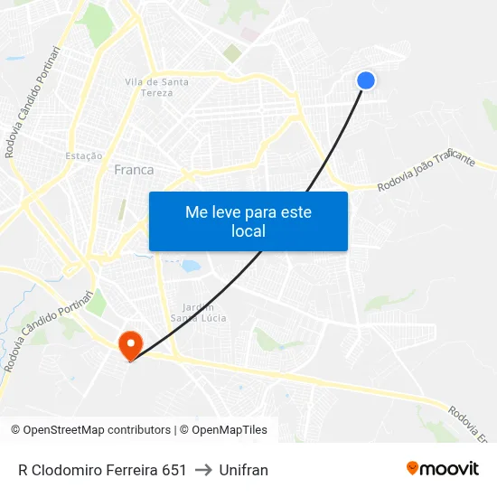R Clodomiro Ferreira 651 to Unifran map