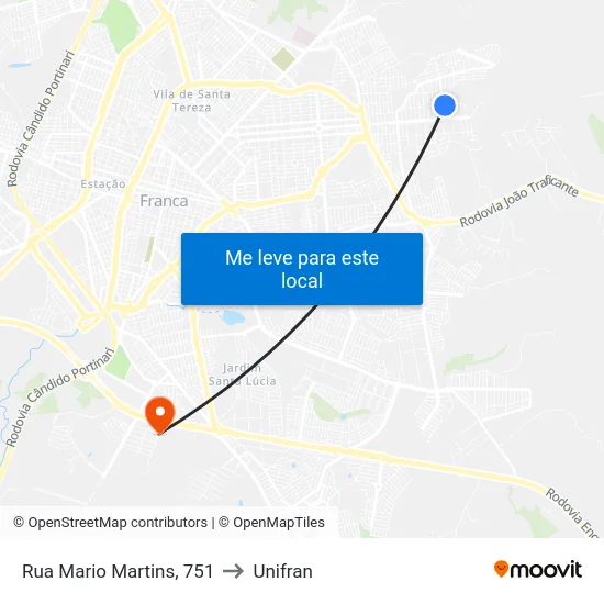 Rua Mario Martins, 751 to Unifran map