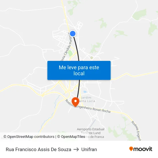 Rua Francisco Assis De Souza to Unifran map