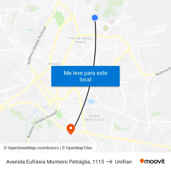 Avenida Eufrásia Monteiro Petráglia, 1115 to Unifran map