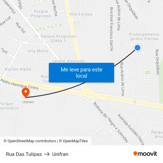 Rua Das Tulípas to Unifran map