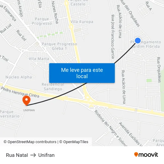 Rua Natal to Unifran map