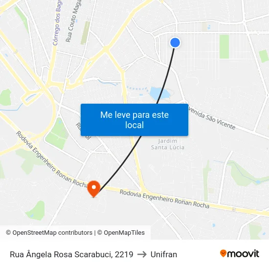 Rua Ângela Rosa Scarabuci, 2219 to Unifran map