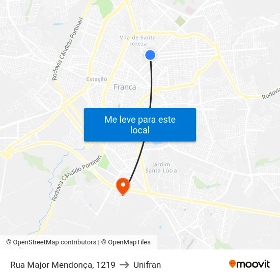 Rua Major Mendonça, 1219 to Unifran map