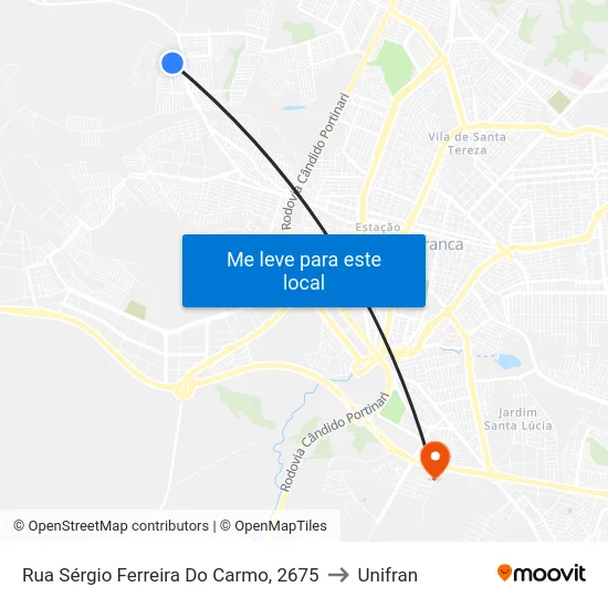 Rua Sérgio Ferreira Do Carmo, 2675 to Unifran map