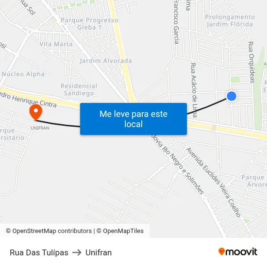 Rua Das Tulípas to Unifran map