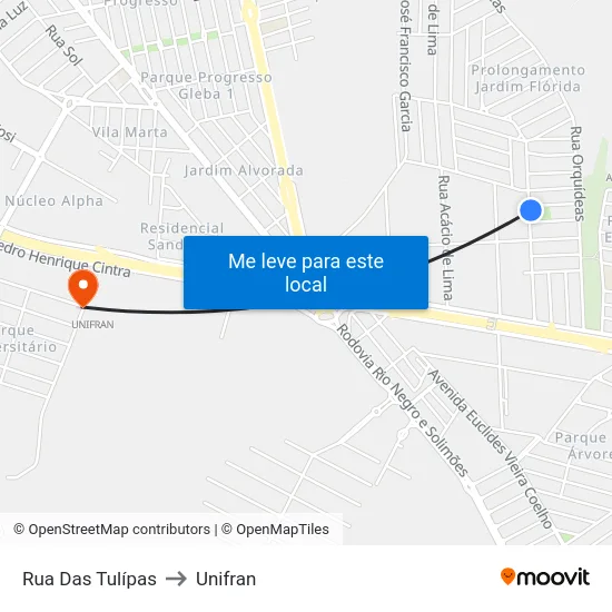 Rua Das Tulípas to Unifran map